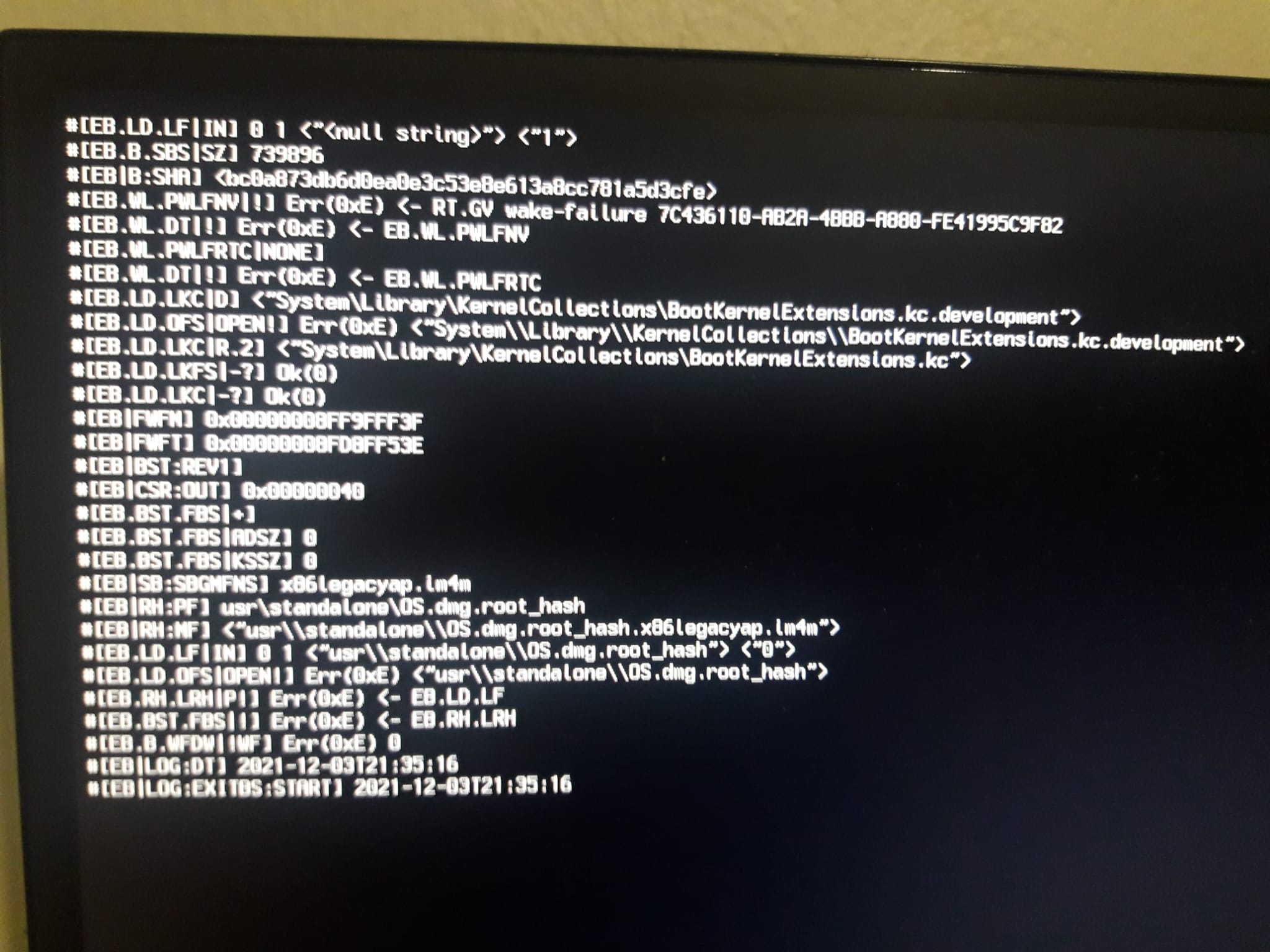 verbose ekraninda # [EB|#LOG:EXITBS:START] hatasi - osxinfo.net ...